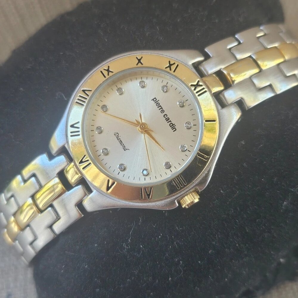 Pierre Cardin Diamond Ladies Wristwatch Gold/Silver Tone Analog Wrist Watch